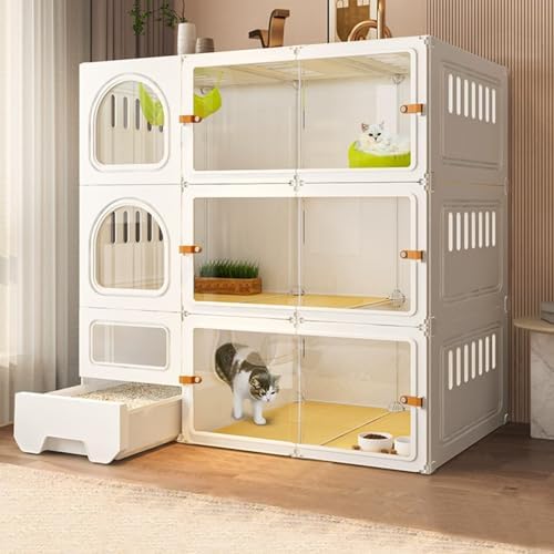 Cat Cages Indoor Litter Dog Playpens Caves Houses Box Kitten Cage Cats Outdoor Enclosures,Transparent Indoor Cat Villa with Litter Box - Spacious, Stylish Enclosure for Comfortable, Happy Ca
