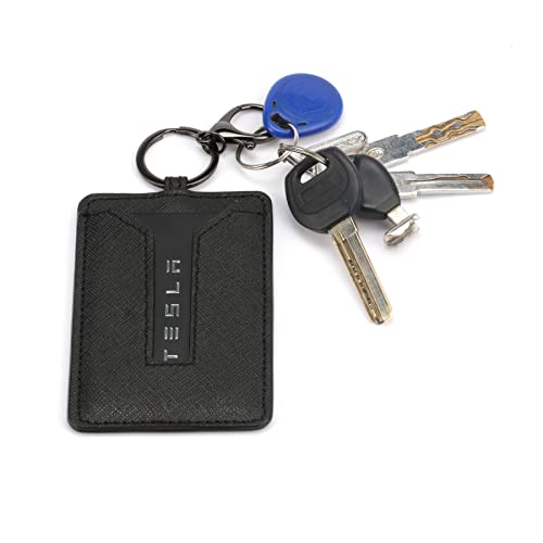 Amiss Car Key Clip, Leather Case And Key Chain Metal Accessories Fit For Tesla Model 3 And Model Y, Car Interior Exterior Accessories -Black (1 Pack) #TOP5