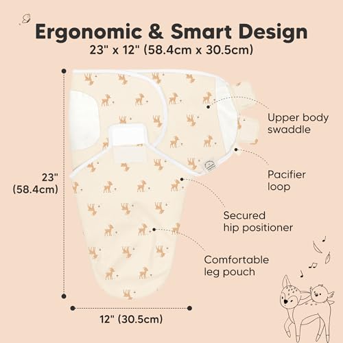 Image of 3-Pack Organic Baby Swaddle Sleep Sacks - Swaddles for Newborns, Infant 0-3 Months, Baby Girls, Boys, Soft & Snug Newborn Sleep Sack, Nursery Swaddling Blankets (Lil Fawn, OS)