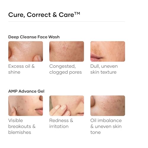 Image of Cureskin Acne Control Combo | Salicylic Acid 2% Deep Cleanse Face Wash 100 ml + AMP Advance Acne Gel 15 g | Clears Pimples, Unclogs Pores & Controls Oil | For Oily & Acne-Prone Skin