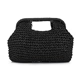 EVEOUT Clutch de Paja Trenzada con Cadena Mujer Boho Bolso Tejido para Fiesta Bodas Verano Bolsos de mano Rafia Sintética para Playa Vacaciones