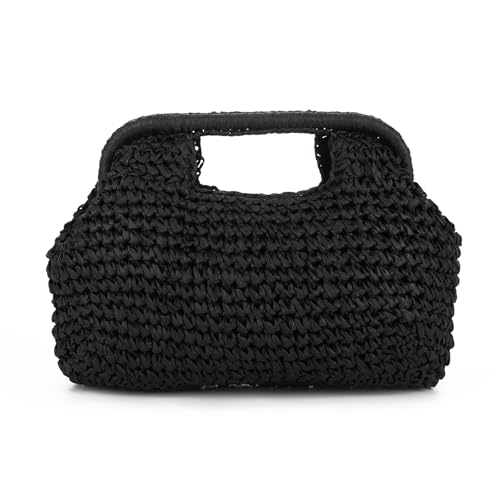 Imagen de EVEOUT Clutch de Paja Trenzada con Cadena Mujer Boho Bolso Tejido para Fiesta Bodas Verano Bolsos de mano Rafia Sintética para Playa Vacaciones