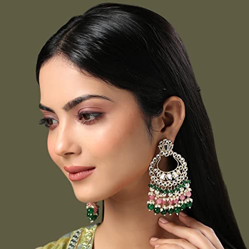 Traditional Kundan Chandbali Plated Beads Drop Earrings