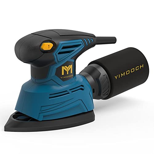 Detail Sander - Compact Palm Sander Machine for Wood, 14,000 RPM Sanders with Dust Collection, 1.1 Amp Sanding Machine 12PCS Standard Sandpapers, Sanding Pads Included, MS130