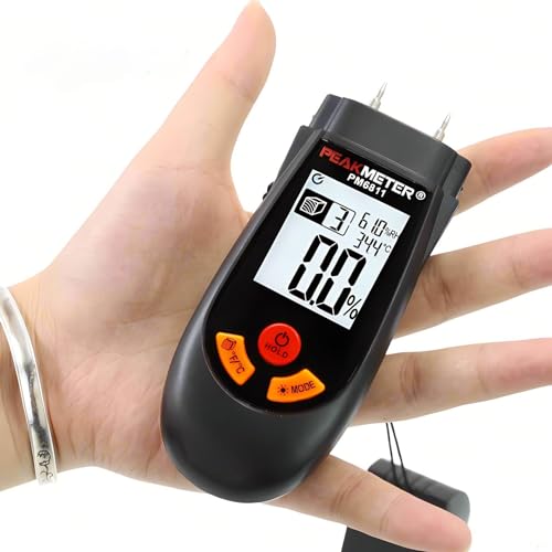 PEAKMETER PM6811 PM6811A Wood Moisture Meter Moisture Tester Wood Moisture Meter Digital Wall Moisture Content Tester for Measuring Moisture Content in Wood Cardboard and Flooring(PM6811), Orange