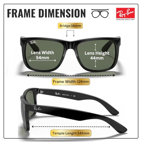 Image of Ray-Ban RB4165 JUSTIN CLASSIC Square Shape Sunglasses for Men with Official Eyewear Kit