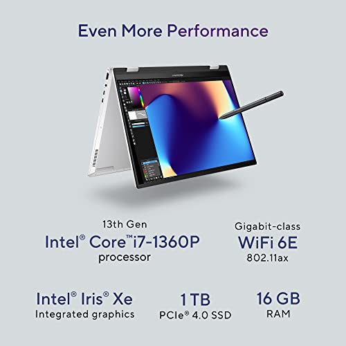 Image of ASUS Zenbook 14 Flip OLED (2023), Intel Core EVO i7-1360P 13th Gen, 14 inch (35.56 cm) 2.8K 90Hz OLED, (16GB RAM & 1TB SSD), UP3404VA-KN753WS EOS 2 Messenger Bag (Gray)