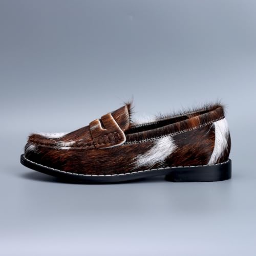 Image of XOBZJH Vintage Penny Loafers for Women Handmade Natural Calf Hair Flats with Arch Support,Comfortable Designer Work Walking Shoes