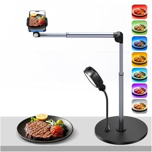 yAyusi Overhead Stativ Handy mit RGB Licht 30 cm Lang Stativ für Smartphone Verstellbar und Handy Stativ Tisch 9 Lichtfarben&10 Helligkeiten 360 Drehbar Flexibel Dimmbar für Stream TikTok YouTube