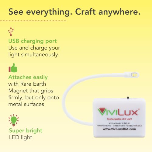 Image of ViviLux Cordless LED Sewing Machine Light, 1200 Lumen, Magnetic Mount | Rare Earth Magnet Mount, Flexible Gooseneck, 20+ Hr Battery, Magnetic LED Hobby Light for Sewing, Quilting & Crafts, Portable
