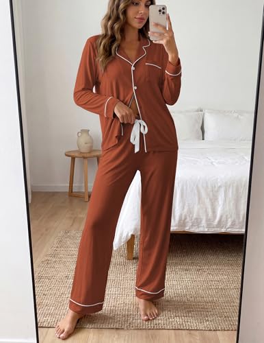 Image of ZMJ Womens Pajamas Sets 2 Piece Long Sleeve and Pant Pj Sets Button Up Sleepwear