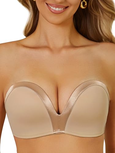 Image of Push Up Strapless Bras for Women Wirefree Non Slip Smoothing Bra Satin Patchwork 34B
