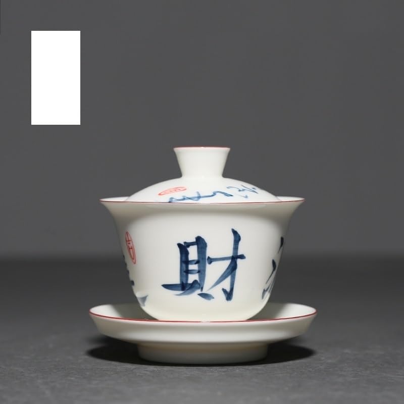 Tasse à thé et café de Voyage en céramique, Grand Bol Couvert en Porcelaine Blanche, Manuscrit Bleu et Blanc, céramique colorée sous glaçure, Usage Domestique Simple