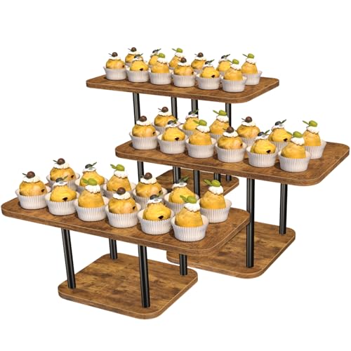 LLAXERGU Cupcake Stand Wooden Dessert Table Display Set Rustic Dessert Stands Cupcake Display Stand Rectangle Serving Tray for Party Baby Shower Birthday Graduation Wedding