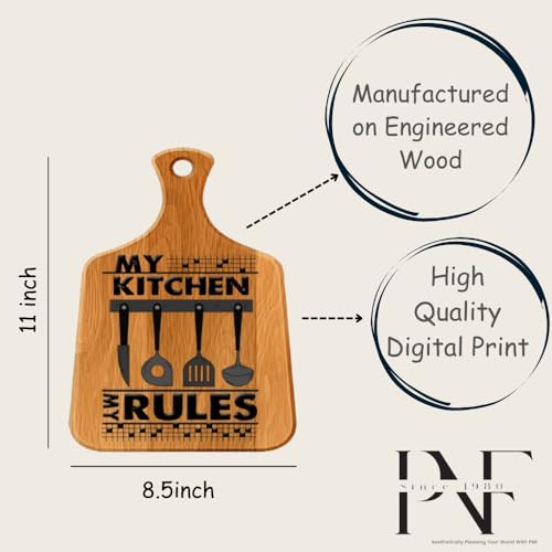 Image of PNF Poster And Frames My Kitchen My Rules Quote Wall art & Door Hanging Frame For Kitchen, Dining, restaurants Decor | Walland home Decor for Living Room | Room Decor Wall Decor Items For Bedroom | (Wooden, 11x9 Inch,Brown)-26-9