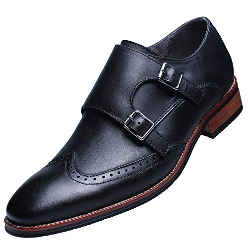Image of Men's Smart Monk Brogues Genuine Leather Wooden Heel Formal Dress Shoes