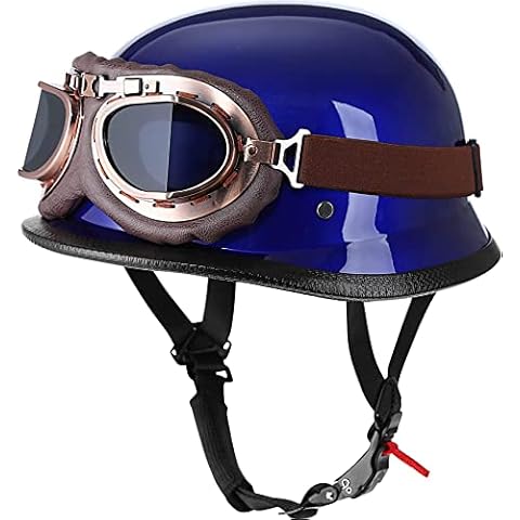 German Style Motorcycle Helmet with Goggles, Men And Women Vintage Leather Open Face Helmet DOT Approved Retro Half Face Helmet for Adult Cruiser Scooter Moped ATV Chopper Cover