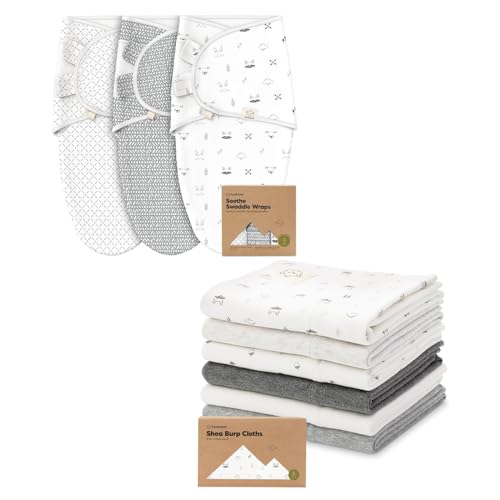 Image of KeaBabies 3-Pack Swaddle Sleep Wrap and 6-Pack Baby Burp Cloths for Boys and Girls - Newborn Swaddle Sack, Large Infant Burping Rags