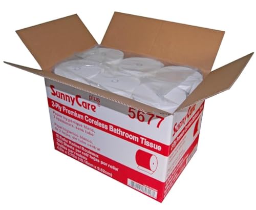 SunnyCare White 2-Ply Compact Coreless Bath Toilet Paper Tissue, 1500 Sheets in 1 Roll, Total of 18 Rolls