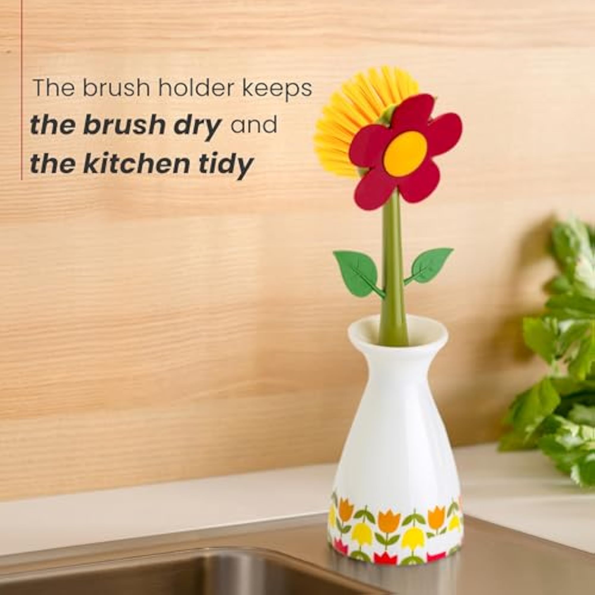 Flower Power Nylon Dish Brush with Vase Holder, 11.5-Inches