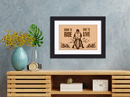 Image of TenorArts Motorcycle Riding Posters Photo Frame Bikers Bullet Rider Motivational Quotes Laminated Poster Framed Painting with Matt Finish Frames (9inches x 12inches) (Born to Ride)