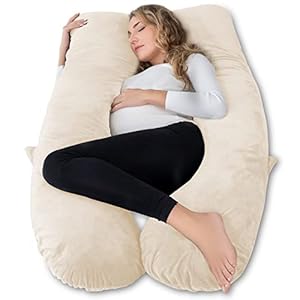 AngQi Pregnancy Body Pillow,Maternity Body Pillow with Pillow Cover,U Shaped Body Pillow (Beige Yellow)