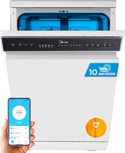 Midea Lavavajillas 45 cm+++ Inox para 10 servicios - Lavaplatos libre instalación - Compacto con 8 Programas de Lavado integrable - Filtro Antibacterias y Programación Horaria Nuevo Modelo