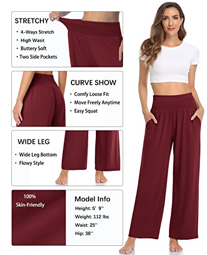 Image of TARSE Womens Wide Leg Pants Casual Loose Yoga Sweatpants Comfy Lounge Pajama Flowy Pants Pockets