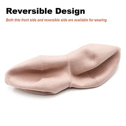 Wheebo French Beret Hat,Reversible Solid Color Cashmere Beret Cap for Womens Girls Lady Adults (Light Pink)