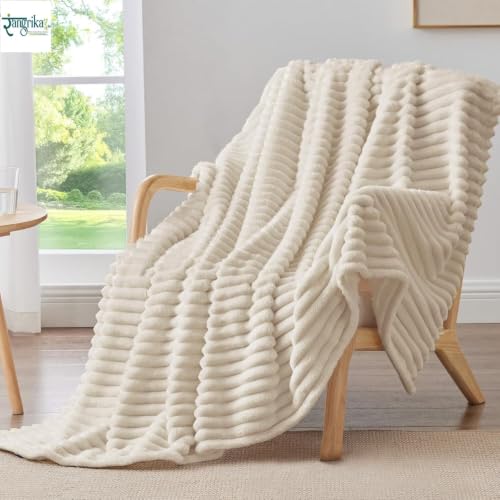 Image of Rangrika.in Ultra Soft Bed Blanket, Premium Flannel Fleece Plush Throw, Ribbed Texture Mink Touch, Lightweight Warm Cozy AC & Mild Winter Use, Machine Washable
