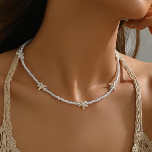 Starfish Neckalce Seashell Necklace Conch Shell Necklaces for Women Beach Charm Necklaces Summer Vacation Beaded Choker Necklace Beach Jewelry for Women4