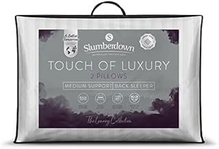 Slumberdown Touch of Luxury Hotel Pillows - Pack of 2 Medium Support Pillows, Elegant Satin Striped Microfibre Cover, Machine Washable, Made in the UK - The Luxury Collection, 2 Pack