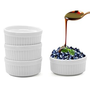 Ramekins Set of 4, 2.8In Ceramic Small Creme Brulee Ramekins,Souffle Dish,Small Bowl Sauce Pots Dipping Bowls for Creme Brulee,Cupcakes,Custards,Ice Cream,Dips,Jams Oven Safe Dishwasher Safe