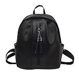 Material: Kunstleder fhdc Rucksäcke Frauen Rucksack Leder Quaste Umhängetasche Reiserucksack Reißverschluss Schulter Schultaschen   Schwarz