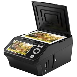 Photo & Slide Scanner, 4-in-1 Film Negative Scanner with 5“ LCD Screen, Converts 135/110 Negatives, Slides, Photos & Business Cards to 22MP Digital Images, Includes 8GB SD Card