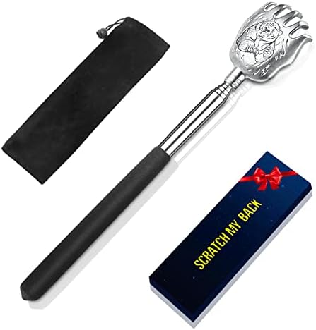 Bear Claw Back Scratcher with Gift Bag - Portable Metal Stainless Steel Telescoping Massage Tool - Gift/Stocking Stuffers for Men Women