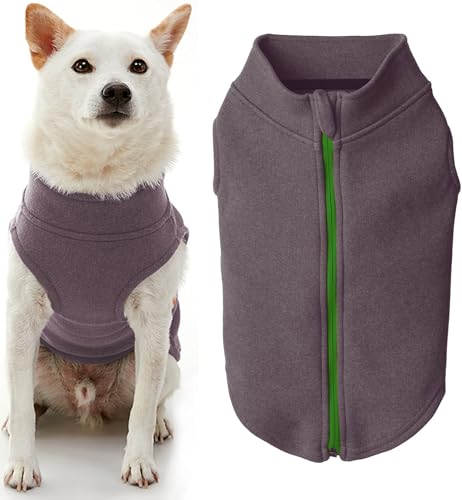 Gooby Zip Up Microfiber Fleece Dog Sweater - Purple, X-Small - Warm Double Layered Soft Microfiber Fleece Step-in Dog Jacket for Small to Medium Dogs