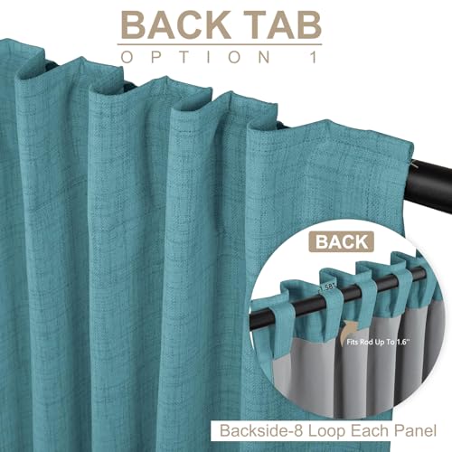 Image of 100% Blackout Shield Linen Blackout Curtains for Bedroom 96 Inches Long, Back Tab /Rod Pocket Living Room Drapes, Thermal Insulated Blackout Curtains 2 Panels Set, 50 inch W x 96 inch L, Dark Cyan
