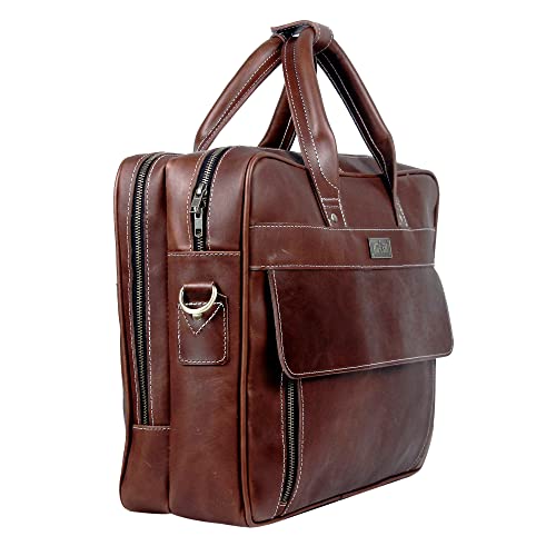 Handmade Vintage Genuine Leather Briefcase for Men 17 Inch Laptop Computer Case Business Travel Work Messenger Cross Body Shoulder Bags, Brown Leather Bag for men 6