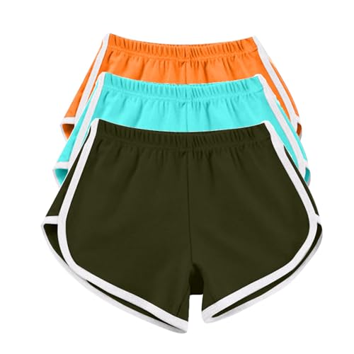 CreoQIJI Pantalones cortos para mujer, color amarillo, 3 unidades, pantalones cortos para mujer, informales, deportes, yoga, entrenamiento, atlético, correr, gimnasio, bicicleta de montaña, pantalones