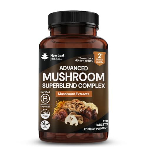 Image of Mushroom Complex - Lions Mane + Cordyceps Chaga Reishi Shiitak,Maitake Mushroomss Blend - High Potency Supplement - Made in The UK - 120 Tablets