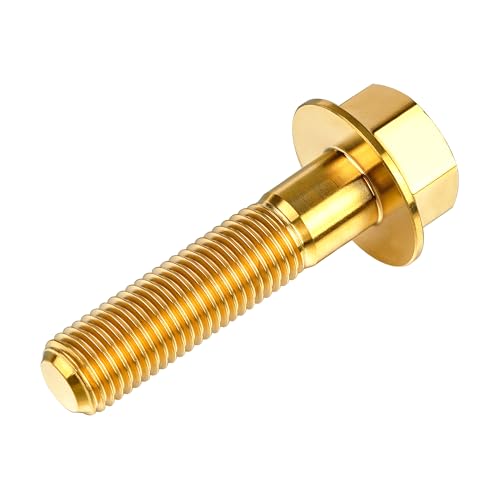 Image of Ti Screws M10 x 20 25 30 35 40 45 50 55 60 65 70 75 80 90 100mm 1.25 Pitch Titanium Flange Hex Bolt Pack of 4 (Gold, M10x45mm)