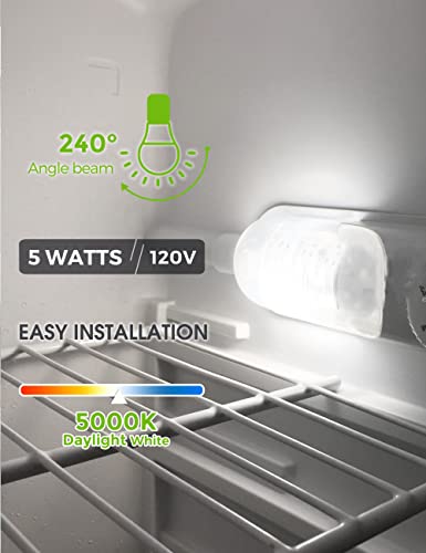 Lohas Refrigerator Light Bulb, 40W Equivalent 120V A15 Fridge Waterproof Bulbs, 5W E26 Medium Base Daylight White 5000K For Freezer Home Kitchen Lighting, Non-Dimmable, 2 Pack #TOP3