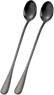 Long Handle Mixing Spoon 9Inch Spoons Stainless Steel-Dessert Spoons/Stirring Spoon/Ice Tea Spoon/Coffee Spoon/Milkshake Spoons, Black…