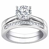 SHELOVES Solitaire Bridal Ring Sets 925 Sterling Silver Wedding Ring Sets for Women Round CZ Sz P
