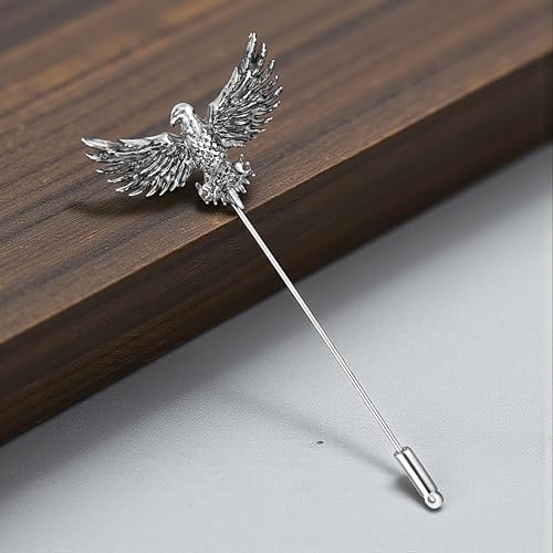Image of Mahi Premium Silver Eagle-Shaped Mens Brooch Lapel Pin with Antique Rhodium Plating for Coat, Blazer, Jodhpuri (BP1101245R)