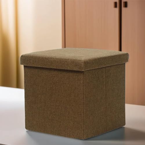Kuber Industries Taburete de almacenamiento | Caja cuadrada de almacenamiento de juguetes | Taburete reposapiés | Taburete plegable | Organizador de armario para ropa y libros | Caja de almacenamiento