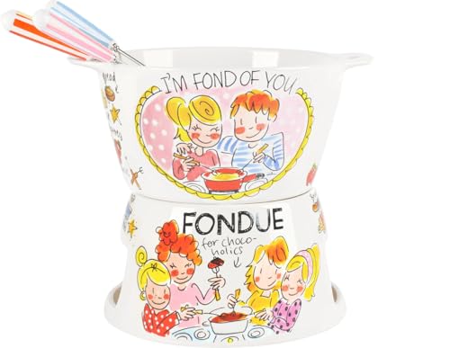 Blond Amsterdam Set de Fondue de cerámica con 6 Tenedores – Colección Even Bijkletsen – Ideal para Queso o Chocolate – Decorativo y Funcional