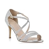 abendschuhe silber glitzer  Damen Riemchensandaletten Glitzer Sandaletten Stilettos High Heels Abiball Hochzeit Braut Schuhe 110990 Silber Riemchen Bernice 36 Flandell