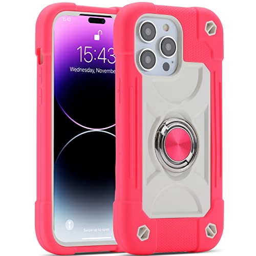 Image of MARKILL Compatible with iPhone with Built-in 360Rotating Ring Stand, Military Grade Drop Protection Full Body Rugged Heavy Duty Case Durable Cover (Hot Pink, iPhone 14 Pro Max 6.7 inch)